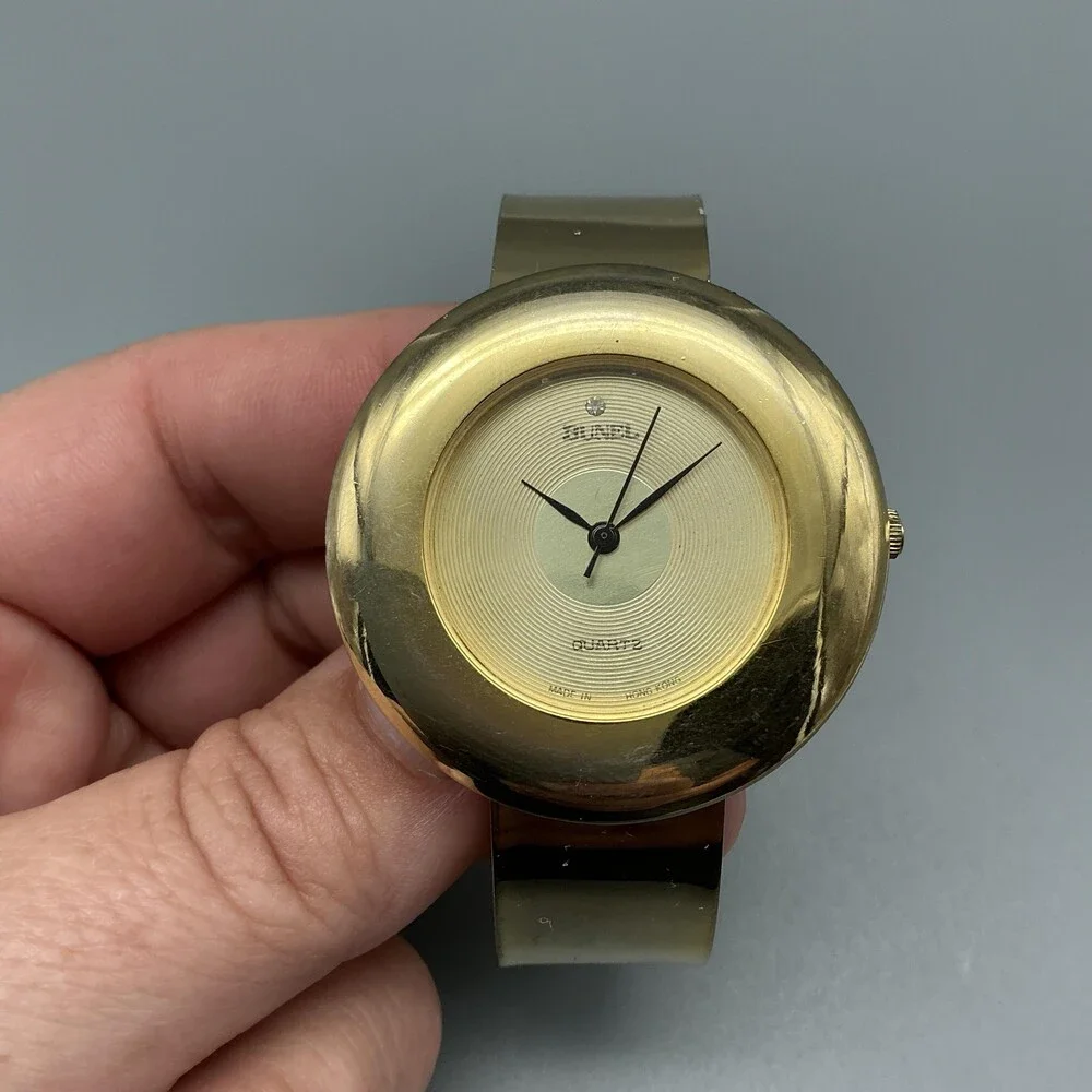 Vintage Bunel Womens Watch 39mm UFO Dial Gold Tone Bangle New Battery 6.5